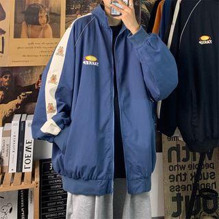 Bear Printed Lettering Zipped Jacket