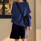 Cutout Long-sleeve Striped T-shirt Stripe - Blue - One Size