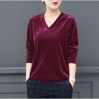 Ribbed Velvet Long-sleeve Top