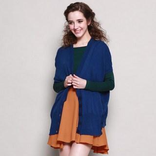 Button-detail Knit Cardigan Blue - One Size