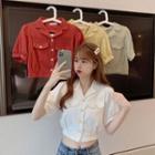 Puff-sleeve Cropped Open-collar Shirt
