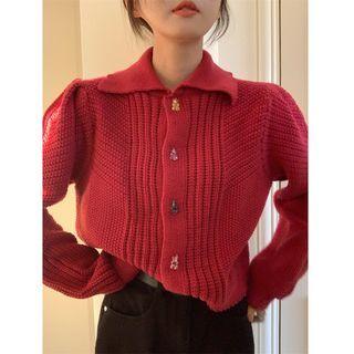 Bear Buttons Cropped Cardigan