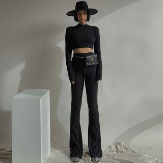 Set: Skinny Crop T-shirt + Stretched High-waist Boot-cut Pants