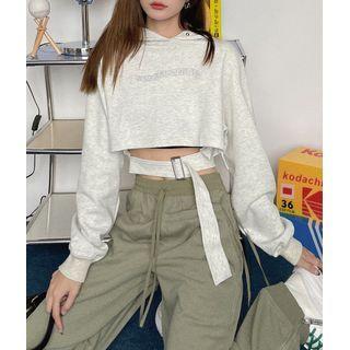Lettering Buckled Cutout Cropped Hoodie