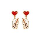 Fashion Creative Plated Gold Heart-shaped Pearl Milk Tea Enamel Stud Earrings Golden - One Size