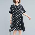 Elbow-sleeve Dot Print Midi Dress