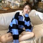 Long-sleeve Striped Loose-fit Polo-shirt As Figure - One Size