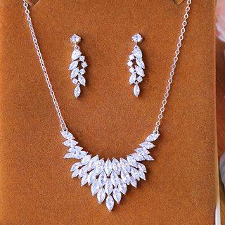 Bridal Set: Rhinestone Necklace + Earrings/ Clip-on Earrings