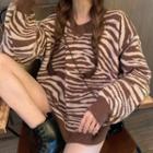 Zebra Print Sweater Coffee - One Size
