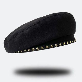 Star Studded Beret Hat F114 - Black - One Size