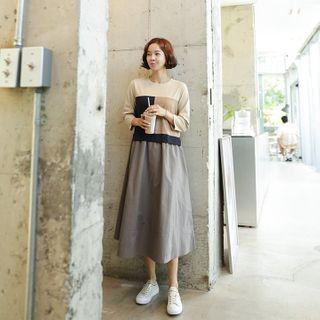 Color-block Paneled Long T-shirt Dress