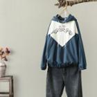 Two-tone Lettering Hoodie Blue - One Size