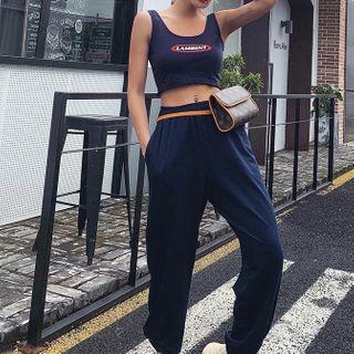 Lettering Cropped Tank Top / Harem Pants