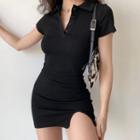 Short-sleeve Polo Collar Side Slit Dress