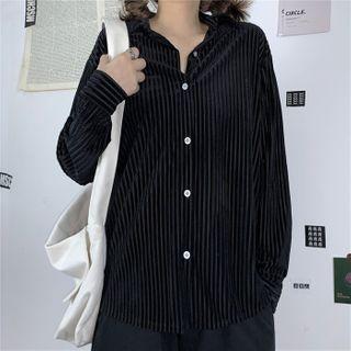 Long Sleeve Velvet Striped Shirt
