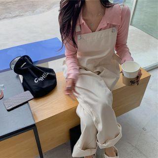 Button-up Knit Top / Denim Jumper Pants