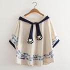 Printed 3/4-sleeve Cape Style T-shirt