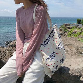 Letter Print Canvas Tote Bag White - One Size