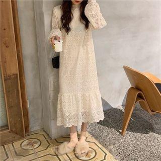 Plain Lace Long-sleeve Dress Dress - Lace - One Size