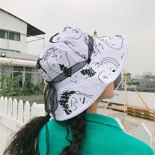 Lace Bow Cartoon Print Bucket Hat