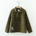 Padded Plaid Embroidered Buttoned Jacket