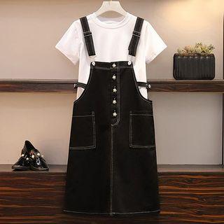 Set: Short-sleeve T-shirt + Denim Dungaree Dress