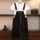 Set: Short-sleeve T-shirt + Denim Dungaree Dress