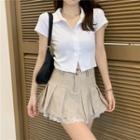 Short-sleeve Button Uptop / Mini A-line Skirt