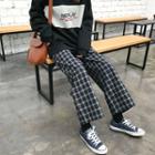 Check High-waist Loose-fit Wide-leg Pants