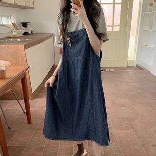 Pocket-front Denim Jumper Dress / Short-sleeve Top