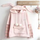 Mock Two-piece Embroidered Hoodie Pink - One Size