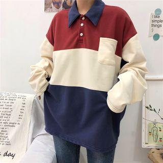 Color Block Long-sleeve Top As Shown In Figure - One Size