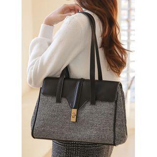 Turn-lock Pleather-panel Tote Bag
