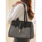Turn-lock Pleather-panel Tote Bag
