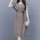Checked Cap-sleeve A-line Dress
