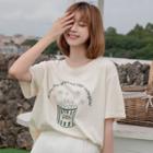 Lettering Popcorn Short-sleeve Round Neck T-shirt