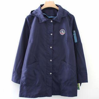 Hooded Long-sleeve Plain Zip Panel Single-breasted Jacket
