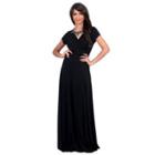 V-neck Short-sleeve A-line Maxi Dress