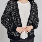 Open-front Glittered Furry-knit Cardigan