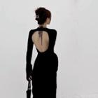Spaghetti Strap Maxi Bodycon Dress / Long-sleeve Shrug