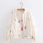 Plant Embroidered Zipper Jacket