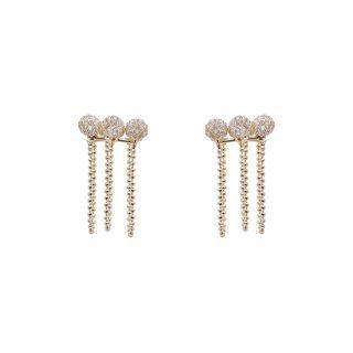 Rhinestone Chained Sterling Silver Fringed Earring Eh1067 - 1 Pair - Gold - One Size