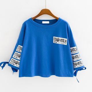 Lettering 3/4-sleeve Cropped T-shirt