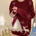 Christmas Snowflakes Print Knit Sweater