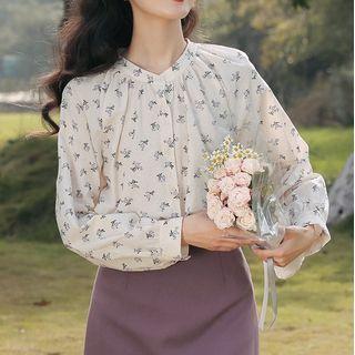 Flower Print Blouse Light Blue Floral - White - One Size