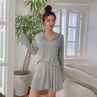 Set: Ribbed Hoodie + Flared Skirt With Inset Shorts