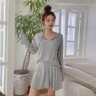 Set: Ribbed Hoodie + Flared Skirt With Inset Shorts