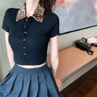 Short-sleeve Button-up T-shirt Black - One Size