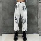 Color Block Tie-dyed Wide Leg Sweat Pants
