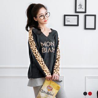 Paneled Leopard Fleece Sweatshirt